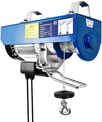 Toolcraft TC3501 Electric Hoist from an angled view, showing the control cable