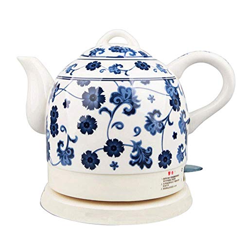 Hervidores - Tetera eléctrica blanca inalámbrica de cerámica - Jarra retro de 1.0L, 1350W Hierve agua rápidamente para té, café, sopa, avena - Base extraíble, Protección para hervir en seco, Coci