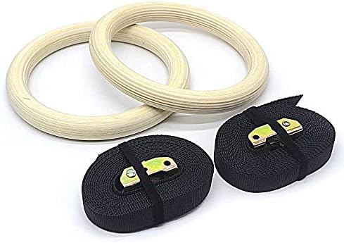 EVERGD 32mm Wooden Gymnastic Rings Adjustable Rings Hoops with Buckle Straps For Crossfit Strength Home Workout Muscle Training Pull Ups
