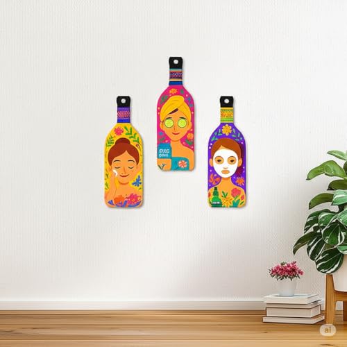 Image of GENXTRA Skin care women bottle Wooden Wall Hanging for Home Decor | Decoration Items for Home | Art Item for Office | Decorative Mdf Wall Hanging (BH3-01)