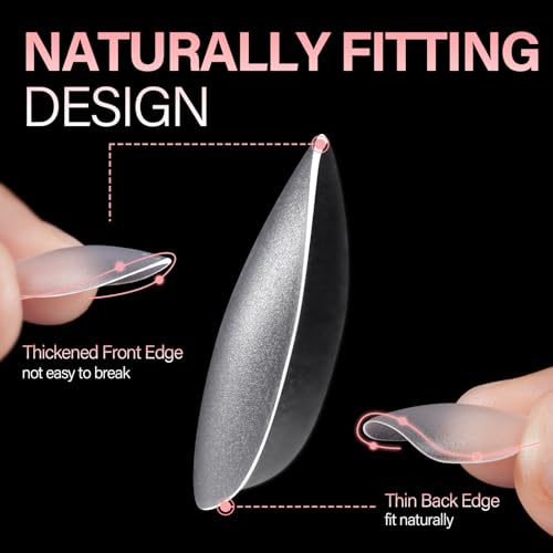 AILLSA Short Almond Nail Tips 450PCS Soft Gel Double-sided Matte Nail Tips Clear Pre-Buff Gel Nail Tips No Need Base Coat Press on Nail Tips for Nail Tips Extension 15 Sizes