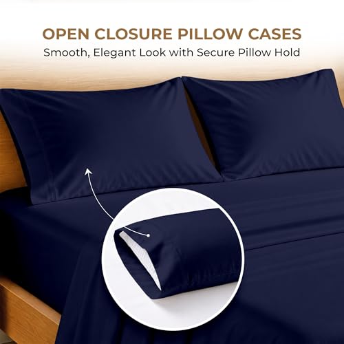 Image of SGI bedding 100% Egyptian Cotton Sheets Queen Size - 600 Thread Count Sheets Set, Soft, Cooling, 15 inch Deep Pocket, Luxury Hotel Bedding, Breathable, Durable - Navy Blue