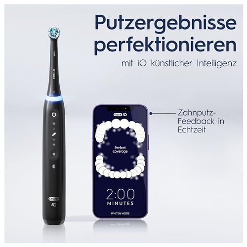 Oral-B iO Series 5 Elektrische Zahnbürste/Electric Toothbrush, Doppelpack, Magnet-Technologie, 2 Aufsteckbürsten, 5 Putzmodi für Zahnpflege, LED-Anzeige & Reiseetui, Designed by Braun, Schwarz/Weiß – Bild 6