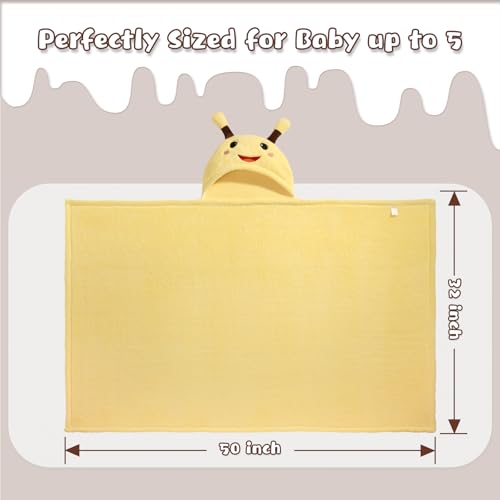 Image of Hooded Toddler Bath Towels, 2 Pack Thick Towel for Kids with Animal Hood, Extra Large 50 x 32 inch for Baby 0-6 Years, Soft Absorbent Coral Fleece for Boys & Girls, Pink Ribbit & Yellow Bee