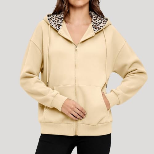 Leopard Jacket for Women Fleece Hooded Zip Up Sweatshirt Women with Pockets - image 5