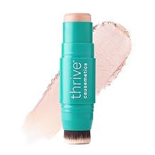 Thrive Causemetics Triple Threat Color Stick Cream Highlighter Stick with Vitamin E, Evening Primrose Oil, Waterproof Smudge Proof Face Makeup Formula, Joy Gold Shimmer