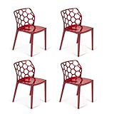 chaises translucides  BOX FURNITURE Lot de 4 chaises empilables Honeycomb en plastique translucide rouge