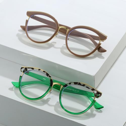 Monture œil de chat transparente et lunettes rondes rétro léopard avec charnière à ressort - 3