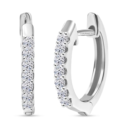Image of TJC LUXURIANT Lab Grown Diamond Hoop Earrings for Women, Earrings in Rhodium Plated 925 Sterling Silver, SI GH Lab Diamond Half Eternity Hoops, Silver Earrings, Fine Jewellery Gift