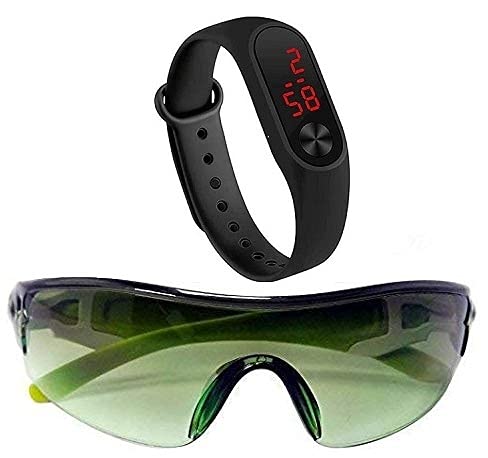 pass pass Boys and Girls Green Sunglasses and LED Watch (Pack-2)