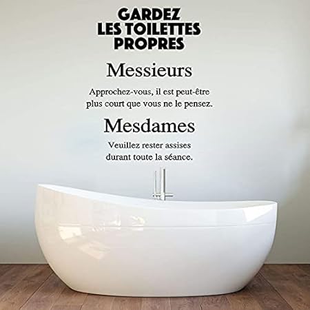 Zdklfm69 Pegatinas de Pared Adhesivos Pared French KeepThe Toilet Clean Lady Gentleman Baño WC Mantener el Inodoro Limpio Decoración de Vinilo 76x62cm
