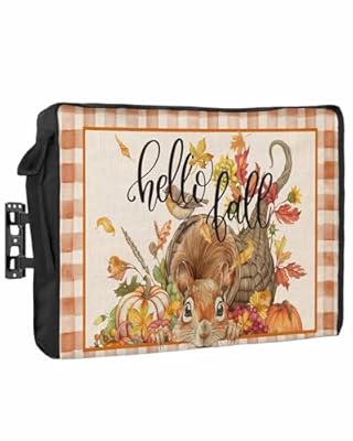 DecorLovee Outdoor TV Cover 80 to 85 Inches Weatherproof & Waterproof, Hello Fall Thanksgiving Outdoor TV Enclosure with Remote Control Pocket, Squirrel Pumpkins Orange Plaid TV Screen Protectors