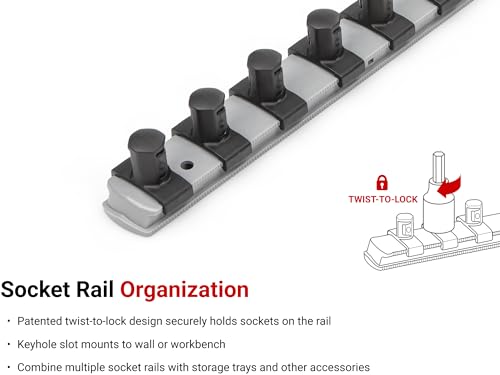 Image of TEKTON 1 /4 Inch Drive 2-Rail Socket Organizer Set, Gray (26-Tool) | OST01326 | Made in USA