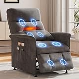 LegacyAmerhome Power Recliner Chair for Adults with Heat & Massage - Soft Fabric Electric Reclining Sofa with Remote Control, 180° Lay Sleeper 3 Side Pockets for Living Room Home Theater, Dark Grey