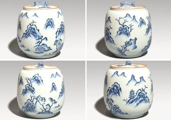 染付山水図水指 共蓋 平安 玉堂窯 共箱 共布 茶道具 京焼 現代工芸 染付山水図水指 共蓋 平安 玉堂窯 共箱 共布 茶道具 京焼 現代工芸