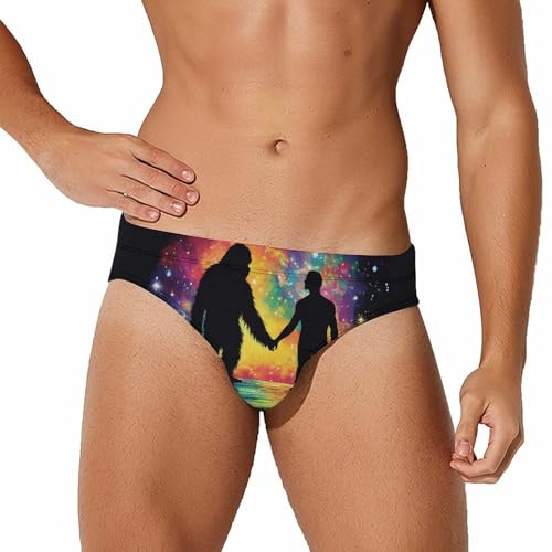 Bigfoot Friendship with Human Mens Swim Briefs Sexy Bikini Swimwear Bathing Suits Trunks