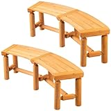FORTUNO Outdoor Wooden Curved Backless Porch Bench Rustic Style Cedar/Fir Wood Log Fire Pit Bench for Patio Garden Deck and Backyard, 40'-54' W×13' D×16.5' H, Brown, 2 Packs