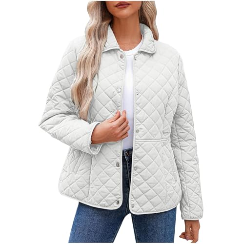 GOHRSHA Quilted Jackets for Women Lightweight Quilted Jackets for Women - Long Sleeve Button Down Collared Puffer Jacket Warm Cropped Winter Coats