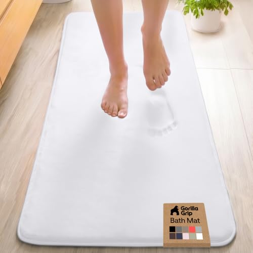 Image of GORILLA GRIP Thick Memory Foam Bath Rugs, Soft Absorbent Velvet Bathroom Mats, Durable Dots on Underside, Machine Washable Bathmat, Carpet Rug Room Decor for Shower Floor, 60x24 Mat, White