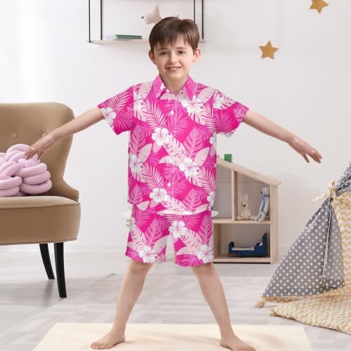 Image of 3T Toddler Boy Shorts Set Teal Hawaiian Button Down Shirts Summer Outfits for Little Boy