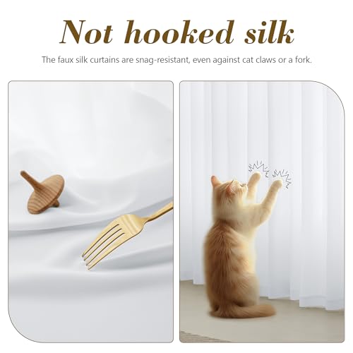Image of FMFUNCTEX White Sheer Curtains, 96 Inch, Rod Pocket, 1 Panel for Bedroom | Sliding Door Extra Wide Semi Sheer Drapes,Faux Silk That Let Light,Non-See-Through Patio Glass Door Curtain for Living Room