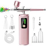 Airbrush Kit with Compressor - 48PSI High-Pressure, Non-Clogging Air Brush Set Cordless Rechargeable with 0.3mm Nozzle, Ideal for Painting, Modeling, Cake Decor, Pastry, Makeup, Nail Art (Pink)