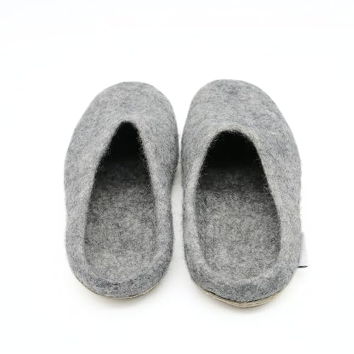 Natural Gray Wool Indoor Slippers, Genuine Suede Leather Sole Slip Ons, Soft And Breathable Slides3