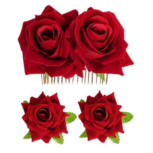 Topbuti Broches Florales de Tela en Forma de Rosa, Paquete de 3 Piezas, Accesorios Para Cabello Mujeres y Niñas miniatura 1