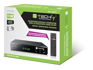 Techly 360974 Decoder Ricevitore Digitale Terrestre DVB-T/T2 H.265 HEVC 10bit Metallo con Telecomando Universale 2 in 1 con Alimentatore 12V Nero