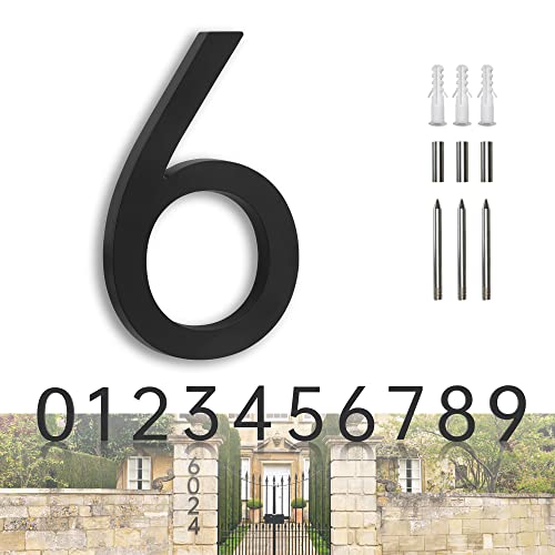 Husnummer för utsidan 17,80 cm (7 tum) metall hem adress nummer skylt skyltar moderna husnummer svart 3D flytande hemnummer stor dörr nummer 6