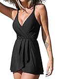 CUPSHE One Piece Swimsuit for Women Tummy Control Swim Dress Crisscross Ruched Skirted Bathing Suits with Bottom M, Black