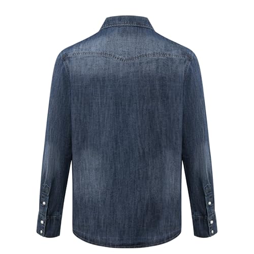 Men's Denim Shirt Long Sleeved - Regular Fit Denim Shirt Snap Button2