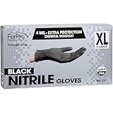 ForPro Professional Collection Disposable Nitrile Gloves, Chemical Resistant, Powder-Free, Latex-Free, Non-Sterile, Food Safe, 4 Mil, Black, X-Large, 100-Count