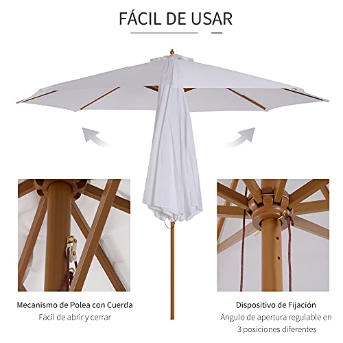 Parasol para Patio Outsunny Ø300 cm para Comidas 4