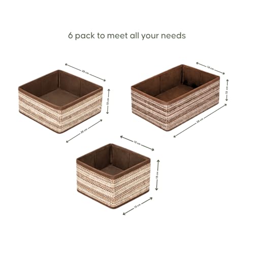 Image of DALUCI 6 Piece Foldable Clothing Storage Box Set | Cube Storage Bins and Dividers for Wardrobe Cloth Organizer for Storage Cupboard and Drawer Organizers for Shirts Pants Underwear Bras Socks (Brown)
