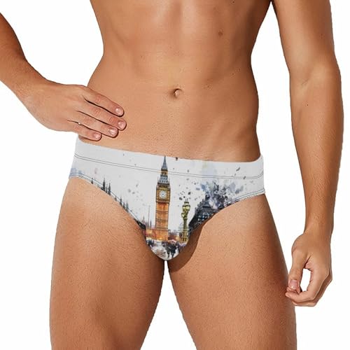 London Street Watercolor Mens Swim Briefs Quick Dry Triangle Trunks Swimsuit Swimming Bikini Swimwear