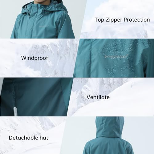 Image of YINGJIELIDE Boys Girls Waterproof Rain Jackets Kids Easy to Fold Windbreaker Lightweight Outdoor Hooded Raincoat