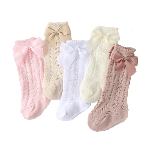 Baby Girls Knee High Socks Toddler Bow Mesh Long Stockings Infants Thin Socks For Spring Summer 5pc2