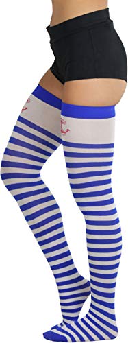 Image of ToBeInStyle Women's Opaque Hosiery Thin Striped Thigh High Long Stocking