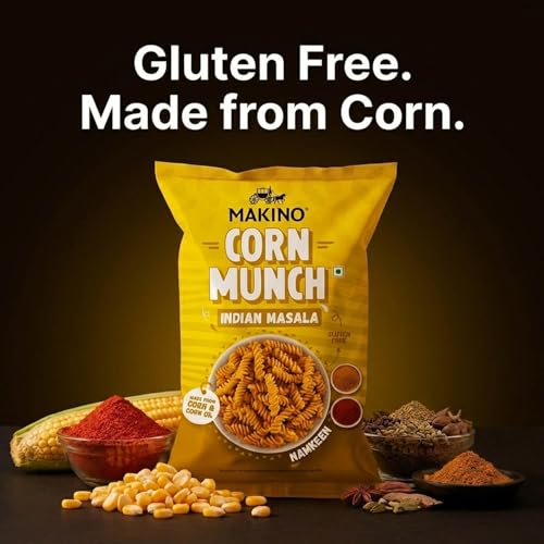 Image of Makino Corn Munch Indian Munch Crunchy Chips, Pack of 3 (150g) Each - First Time in India, Creamy & Zingy Fusion Flavour, Irresistible Snack, Zero Trans Fat, Gluten Free & No MSG