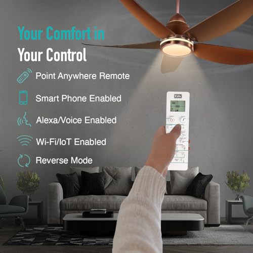 Image of KUHL Luxus C5 1200mm Stylish 65% Power Saving BLDC Ceiling Fan with Remote | Night & Down Light | 29W |BEE 5 Star | Low Noise | IoT -Operate via Mobile & Alexa | Reverse Mode |Free Installation|Brown