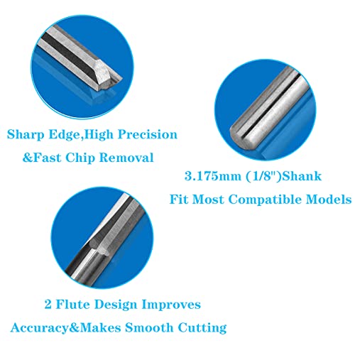 Yuentoen Cnc Router Bit - 10Pcs 1/8 Inch Straight Router Bits Set, 2 Flute Double Edged Tungsten Steel Milling Cutter, Woodworking Grooving Carving Engraving Tools For Pvc, Board, Wood, Mdf, Acrylic #TOP3