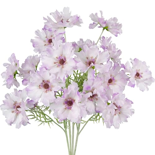 CISDUEO 4 Pcs Artificial Wildflowers Bulk Spring Decor Purple Silk