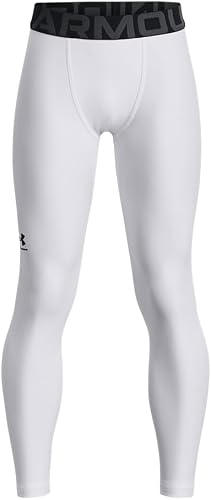 Under Armour Boys HeatGear Armour Leggings , White (100)/Black , X-Large
