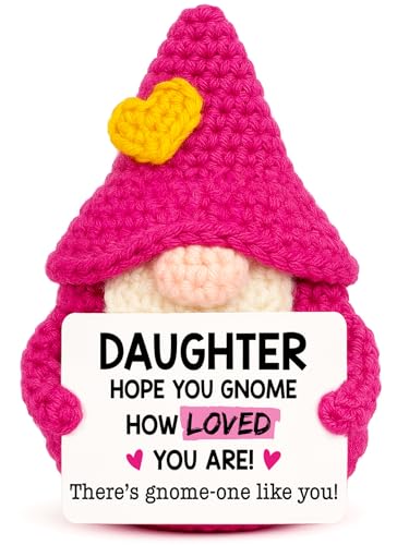 Xgiftcreat Birthday Gifts for Daughter from Mom - Daughter Gnome How Loved You are, Handmade Crochet Funny Gnome for Daughters Christmas Stocking Stuffers, Graduation Gift from Mother Dad