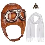 Horolam Fliegermütze mit Brille Zubehör, Pilot Hut Brille Set...