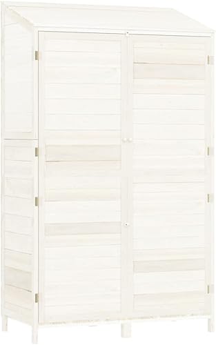 Miniatura 2 de loibinfen Cobertizo de almacenamiento de madera para jardín, gabinete de almacenamiento de abeto de madera maciza, cobertizo de herramientas de