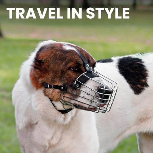 BRONZEDOG Drahtkorb Hund Maulkorb Metall Hund Maulkorb Leder verstellbar (Size 7: Alabai & Maremma)