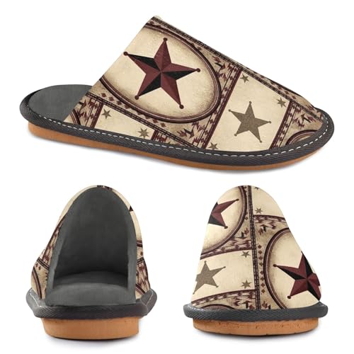 ODAWA Rustic Texas Star Women House Shoes Slippers Memory Foam Plush Slip On House Shoes Size 4-54