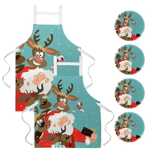 Tablier de serveuse et de cuisine à motif Noël avec 4 broches